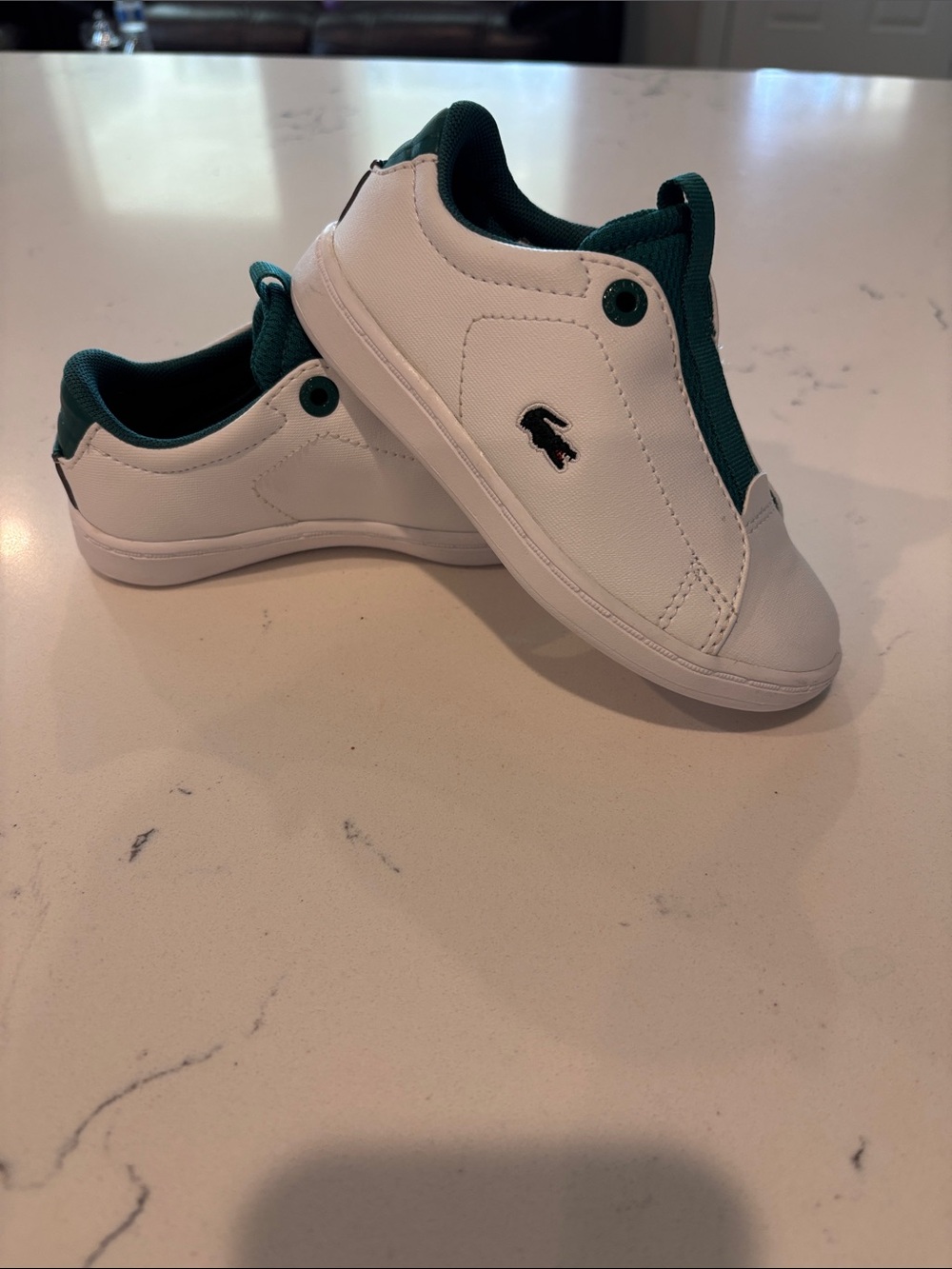 Lacoste Kids White & Dark Green Slip-On Sneakers